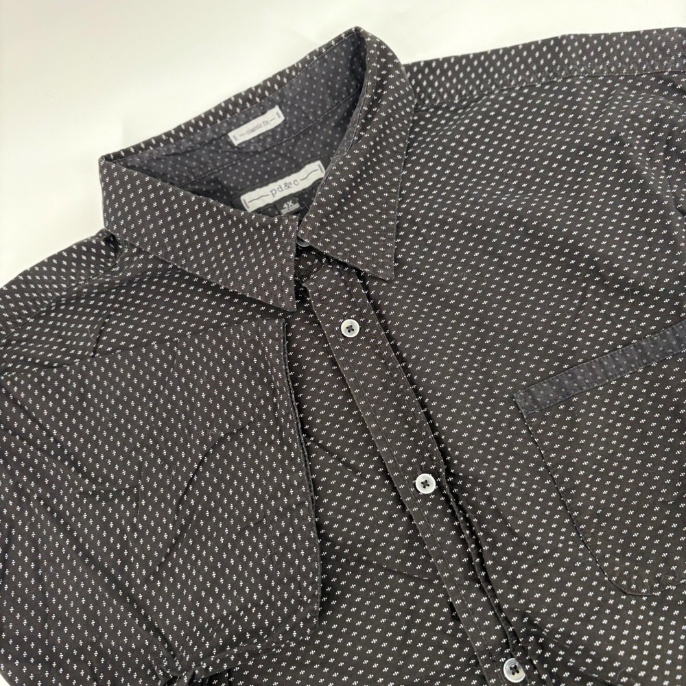 pd&c Mens‎ 4X Black White Dot Print Short Sleeve Button Up Shirt Classic Fit